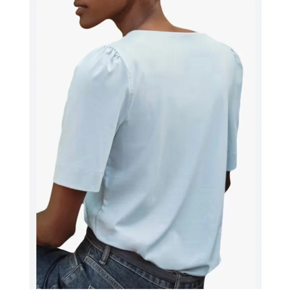LOFT Womens Light Blue Short Sleeve Button Shoulder Puff‎ Sleeve Blouse XS